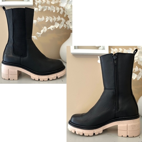 Bos&Co Brunas Black Mid-Calf Waterproof Leather Lug Sole Boot Size37/US6-6.5 - Picture 8 of 14